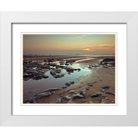 Rock pools on the beach at dusk White Modern Wood Framed Art Print with Double Matting by Frank, Assaf