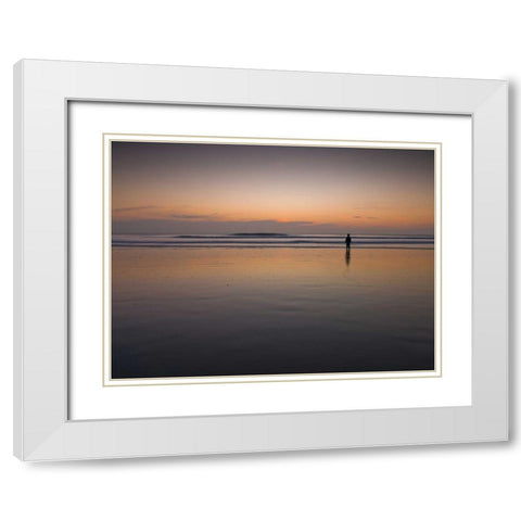 Little boy standing on the beach at dusk White Modern Wood Framed Art Print with Double Matting by Frank, Assaf