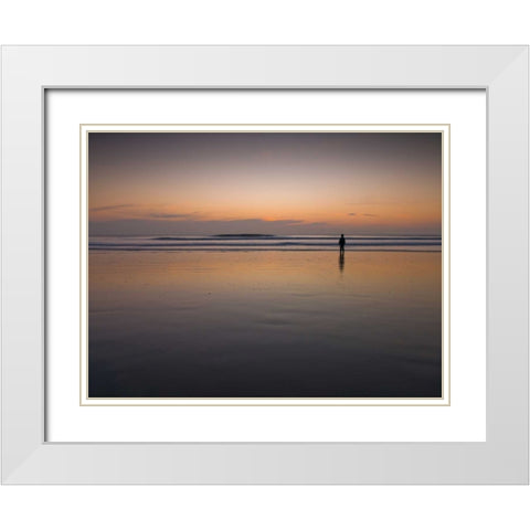 Little boy standing on the beach at dusk White Modern Wood Framed Art Print with Double Matting by Frank, Assaf