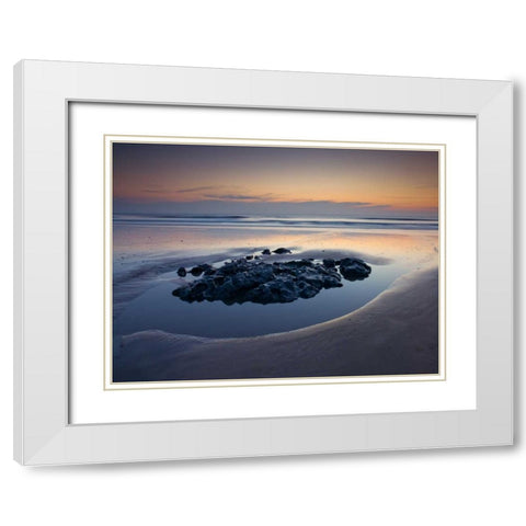 Rocks on the beach at dusk White Modern Wood Framed Art Print with Double Matting by Frank, Assaf