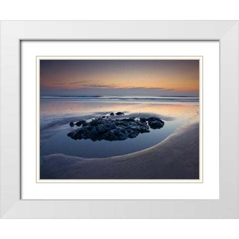 Rocks on the beach at dusk White Modern Wood Framed Art Print with Double Matting by Frank, Assaf