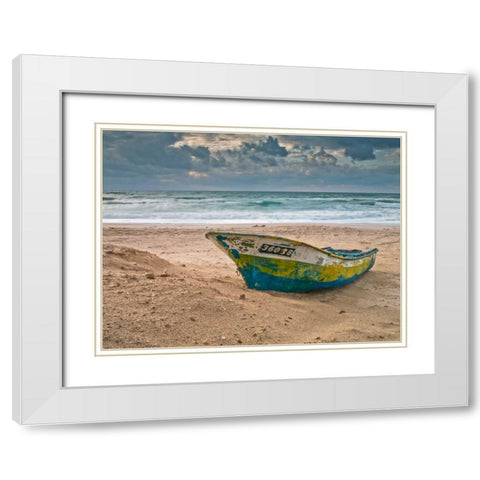 Fishing Boat on the shore, Palmachim Beach, Israel White Modern Wood Framed Art Print with Double Matting by Frank, Assaf
