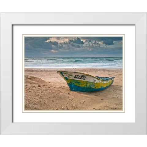 Fishing Boat on the shore, Palmachim Beach, Israel White Modern Wood Framed Art Print with Double Matting by Frank, Assaf