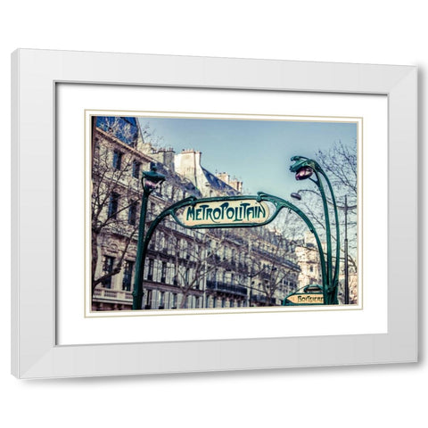 Paris Metro sign White Modern Wood Framed Art Print with Double Matting by Frank, Assaf
