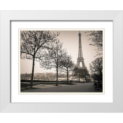 Pathway to Eiffel tower-Paris White Modern Wood Framed Art Print with Double Matting by Frank, Assaf