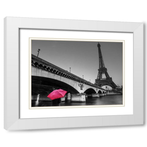 Bridge over river Siene with Eifflel tower in background, Paris, France White Modern Wood Framed Art Print with Double Matting by Frank, Assaf