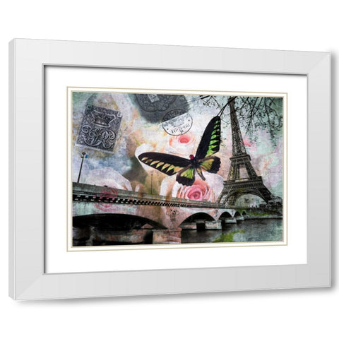 Eiffel tower with butterfly and roses overlay White Modern Wood Framed Art Print with Double Matting by Frank, Assaf