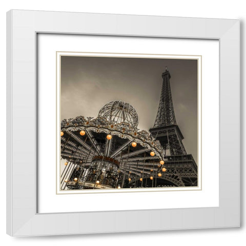 Carousel with the Eiffel tower in the background White Modern Wood Framed Art Print with Double Matting by Frank, Assaf