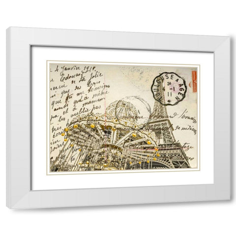 Carousel with the Eiffel tower in the background White Modern Wood Framed Art Print with Double Matting by Frank, Assaf