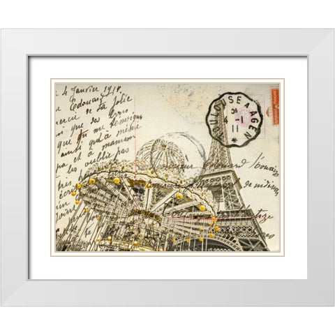 Carousel with the Eiffel tower in the background White Modern Wood Framed Art Print with Double Matting by Frank, Assaf