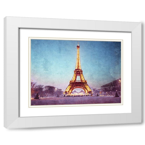 Eiffel tower at night, Paris White Modern Wood Framed Art Print with Double Matting by Frank, Assaf