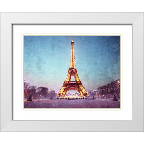 Eiffel tower at night, Paris White Modern Wood Framed Art Print with Double Matting by Frank, Assaf