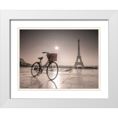 Bicycle in front of Eiffel tower, Paris, France White Modern Wood Framed Art Print with Double Matting by Frank, Assaf