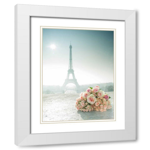 Bunch of roses next to the Eiffel tower White Modern Wood Framed Art Print with Double Matting by Frank, Assaf