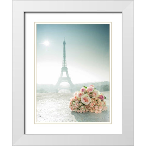 Bunch of roses next to the Eiffel tower White Modern Wood Framed Art Print with Double Matting by Frank, Assaf