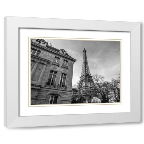 Old building next to Eiffel tower, Paris, France White Modern Wood Framed Art Print with Double Matting by Frank, Assaf