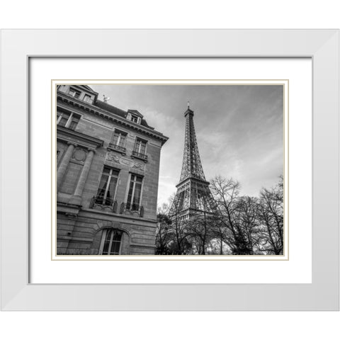 Old building next to Eiffel tower, Paris, France White Modern Wood Framed Art Print with Double Matting by Frank, Assaf