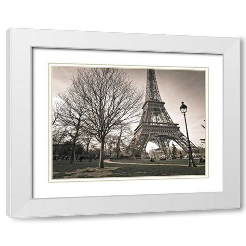 View of Eiffel tower from park, Paris, France White Modern Wood Framed Art Print with Double Matting by Frank, Assaf