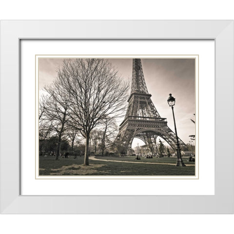 View of Eiffel tower from park, Paris, France White Modern Wood Framed Art Print with Double Matting by Frank, Assaf