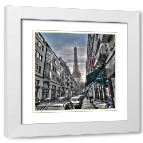 Eiffel tower from city street, Paris, France White Modern Wood Framed Art Print with Double Matting by Frank, Assaf