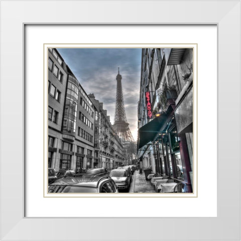 Eiffel tower from city street, Paris, France White Modern Wood Framed Art Print with Double Matting by Frank, Assaf