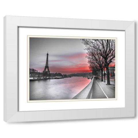 The river Seine and the Eiffel tower at dusk White Modern Wood Framed Art Print with Double Matting by Frank, Assaf
