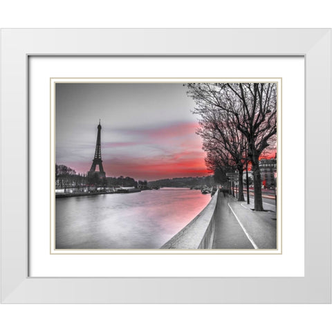 The river Seine and the Eiffel tower at dusk White Modern Wood Framed Art Print with Double Matting by Frank, Assaf