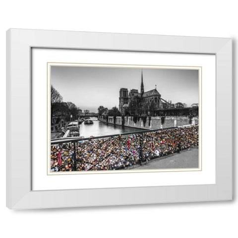 Pont des Arts bridge with love padlocks, Paris White Modern Wood Framed Art Print with Double Matting by Frank, Assaf