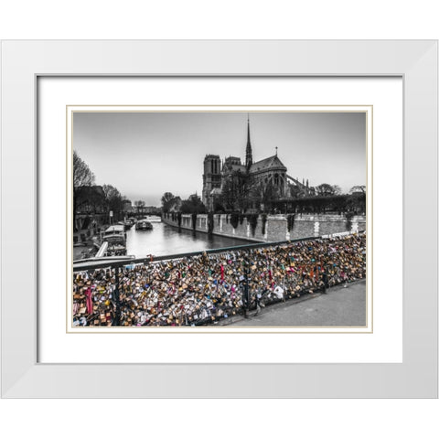 Pont des Arts bridge with love padlocks, Paris White Modern Wood Framed Art Print with Double Matting by Frank, Assaf