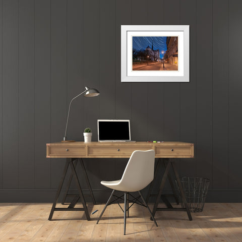 Star Trails above Notre-Dame de Paris White Modern Wood Framed Art Print with Double Matting by Frank, Assaf