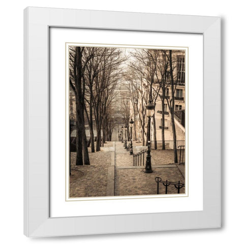 The famous staircase in Montmartre, Paris, France White Modern Wood Framed Art Print with Double Matting by Frank, Assaf