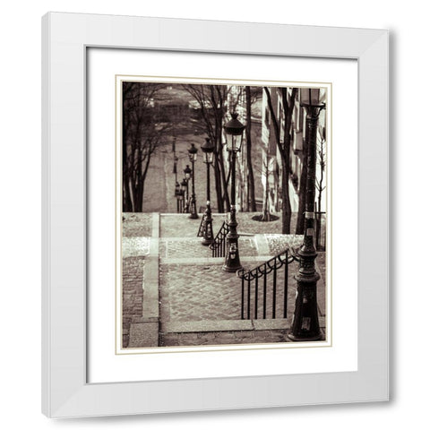 The famous staircase in Montmartre-Paris-France White Modern Wood Framed Art Print with Double Matting by Frank, Assaf