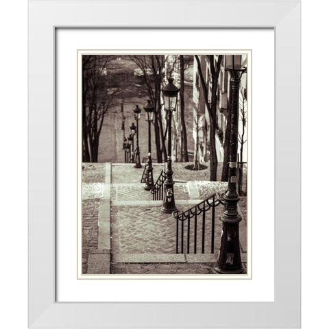 The famous staircase in Montmartre-Paris-France White Modern Wood Framed Art Print with Double Matting by Frank, Assaf