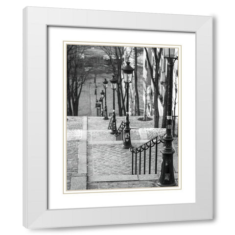 The famous staircase in Montmartre-Paris-France White Modern Wood Framed Art Print with Double Matting by Frank, Assaf