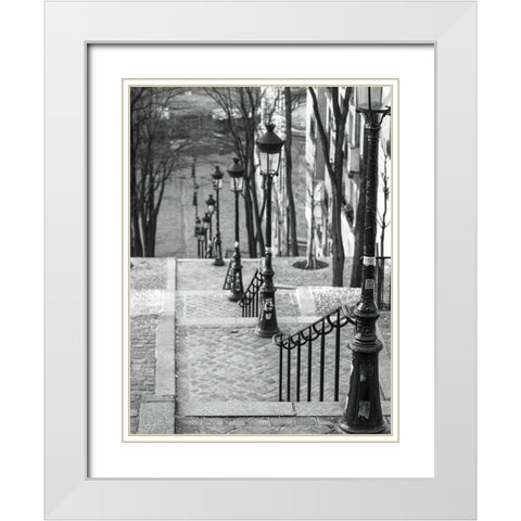 The famous staircase in Montmartre-Paris-France White Modern Wood Framed Art Print with Double Matting by Frank, Assaf