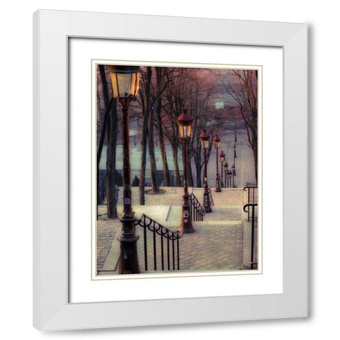 The famous staircase in Montmartre, Paris, France White Modern Wood Framed Art Print with Double Matting by Frank, Assaf