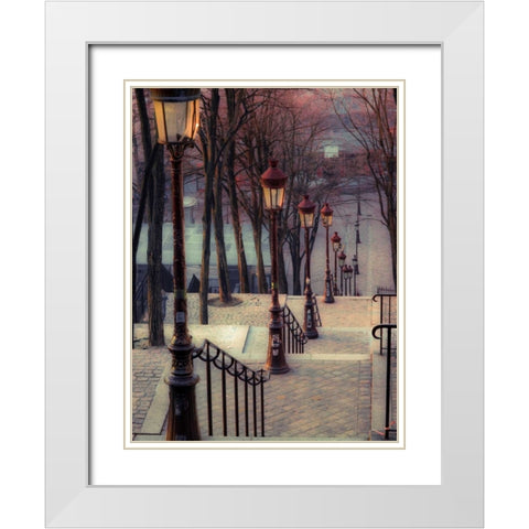 The famous staircase in Montmartre, Paris, France White Modern Wood Framed Art Print with Double Matting by Frank, Assaf