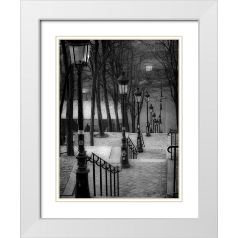 The famous staircase in Montmartre, Paris, France White Modern Wood Framed Art Print with Double Matting by Frank, Assaf