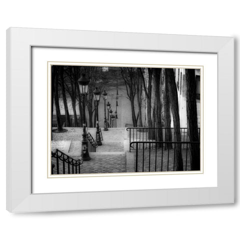 The famous staircase in Montmartre, Paris, France White Modern Wood Framed Art Print with Double Matting by Frank, Assaf