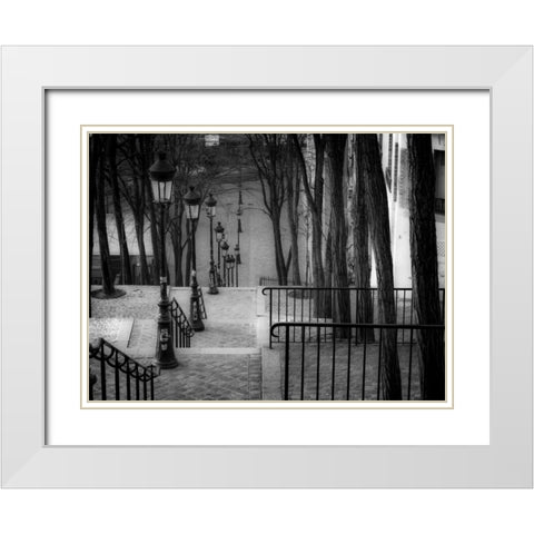 The famous staircase in Montmartre, Paris, France White Modern Wood Framed Art Print with Double Matting by Frank, Assaf