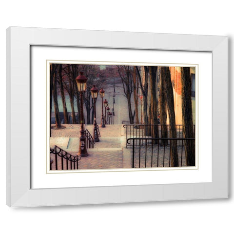 The famous staircase in Montmartre, Paris, France White Modern Wood Framed Art Print with Double Matting by Frank, Assaf