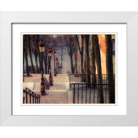 The famous staircase in Montmartre, Paris, France White Modern Wood Framed Art Print with Double Matting by Frank, Assaf