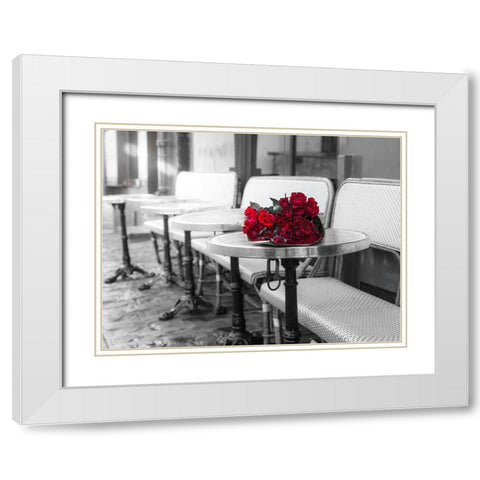 Bunch of flowers on cafe table White Modern Wood Framed Art Print with Double Matting by Frank, Assaf