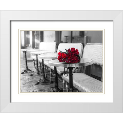 Bunch of flowers on cafe table White Modern Wood Framed Art Print with Double Matting by Frank, Assaf