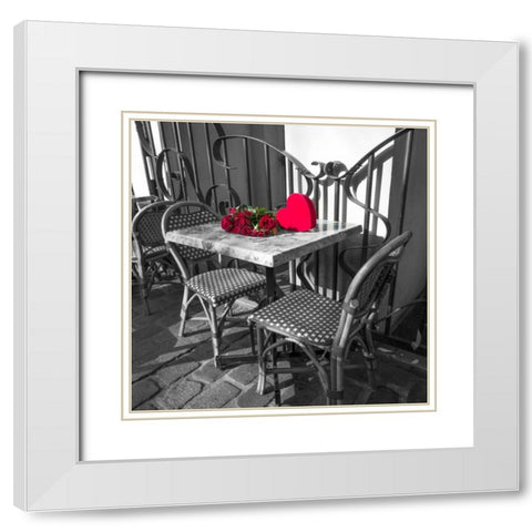 Bunch of roses on a table with heart shapped gift box White Modern Wood Framed Art Print with Double Matting by Frank, Assaf