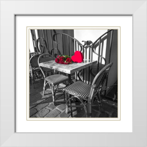 Bunch of roses on a table with heart shapped gift box White Modern Wood Framed Art Print with Double Matting by Frank, Assaf