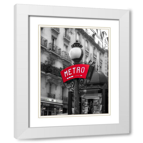Metro sign post, Montmarte, Paris White Modern Wood Framed Art Print with Double Matting by Frank, Assaf