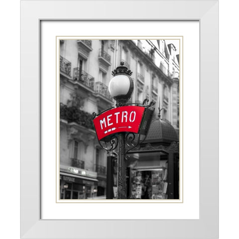 Metro sign post, Montmarte, Paris White Modern Wood Framed Art Print with Double Matting by Frank, Assaf