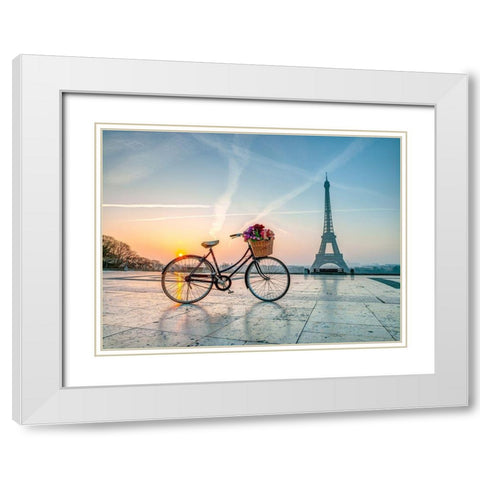 Bicycle and Eiffel tower White Modern Wood Framed Art Print with Double Matting by Frank, Assaf