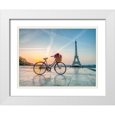 Bicycle and Eiffel tower White Modern Wood Framed Art Print with Double Matting by Frank, Assaf